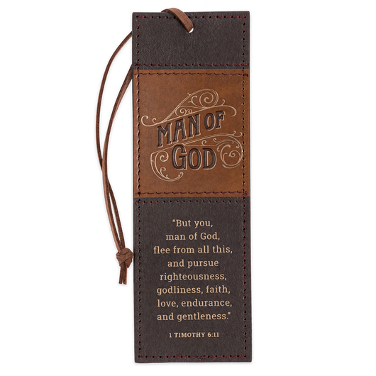 Man of God faux leather bookmark with 1 Timothy 6:11